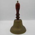 Vintage handheld brass bell with wooden handle - no ringer