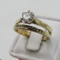 9kt Yellow Gold diamond ring wedding set with about 0,70ct diamond