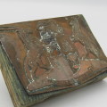 Old South African coat of arms copper printing plate on wooden block