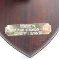 SA Army Headquarters plaque issued to commandant PDU Stegman 1987-1992