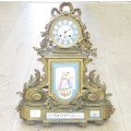 Antique French Louis XV Style Ormolu and porcelain mantle clock