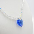 Crystal necklace vintage with blue heart pendant
