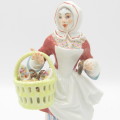 Antique Meissen porcelain figurine of lady with bread basket - small paint chip on bread - 14 cm