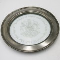 Vintage Caithness Engraving Royal Arms pewter with glass plate in case