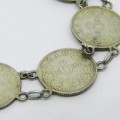 Antique bracelet made of silver ZAR Kruger sixpense 1893, 1895, 1896, 1897