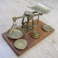 Antique brass Inland postal balancing scale with weights