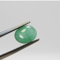Natural Emerald of 1,14 carat - oval mixed cut  medium toned slight bluish green