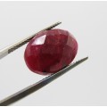 Natural Ruby of 13,8 carat oval checkerboard dark toned slight violet red with Gemlab certificate