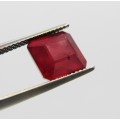Fracture filled Ruby of 5,5 carat medium dark toned red Emerald cut with Gemlab certificate