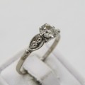 Vintage 18kt White gold diamond ring with 0,55ct old cut diamond - colour H, SI2 - size R