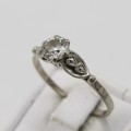 Vintage 18kt White gold diamond ring with 0,55ct old cut diamond - colour H, SI2 - size R
