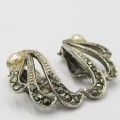 Clip on earings with marcasite and imitation pearls