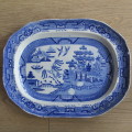 Antique Blue and White willow pattern porcelain platter