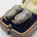 Antique Pair of silver ear tubes hearing in original case