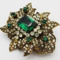 Antique Brooch with Green and clear stones