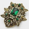 Antique Brooch with Green and clear stones