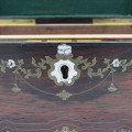 Beautiful Antique wooden trinket box with brass and mother of pearl inlays