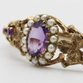 Vintage Zeeta 9kt Gold Amethyst and seed pearl bangle - weighs 22,4 grams - size 17 cm