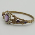 Vintage Zeeta 9kt Gold Amethyst and seed pearl bangle - weighs 22,4 grams - size 17 cm