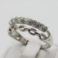 Sterling Silver ring with chain design and clear stones - Size Q - 2,9g