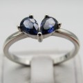 Sterling Silver ring with two blue teardrop stones - Size R - 2,3g