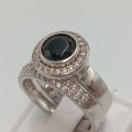 Sterling silver ring set - band with clear stoned aud ring with black stone -  size P - 6.6g