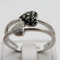 Sterling Silver ring with double heart design - Size S - 2,6g