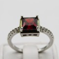 Sterling Silver ring with red stone - Size M