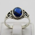 Sterling Silver ring with blue stone - Size M - 2,2g