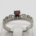 Sterling Silver ring with red stone - Size P - 3g