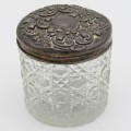 Antique dressing table holder with hallmarked sterling silver lid