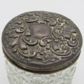 Antique dressing table holder with hallmarked sterling silver lid