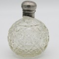 Beautiful glass dressing table bottle with Sterling silver top - lid hinge broken - neck chipped