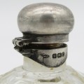 Beautiful glass dressing table bottle with Sterling silver top - lid hinge broken - neck chipped