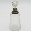 Antique dressing table mini crystal decanter with hallmarked sterling silver rim