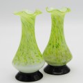 Pair of vintage handmade glass flower vases