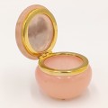 Vintage pink alabaster trinket holder with picture of Rome on lid