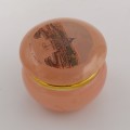 Vintage pink alabaster trinket holder with picture of Rome on lid