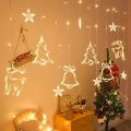 Christmas Santa 12 Ornaments  Curtain Fairy String Lights Warm  White with Tail Plug Extension 3M