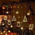 Christmas Santa 12 Ornaments  Curtain Fairy String Lights Warm  White with Tail Plug Extension 3M