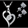 Exquisite 925 Sterling Silver Cubic Zirconia Heart Shaped Jewelry Set
