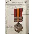 QUEENS SOUTH AFRICA MEDAL - 3 BARS - PTE AE DICKINSON RAMC