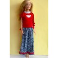 Barbie bell bottom pants with top and backpack. German print. (C)
