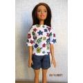 Barbie denim SHORTS with flower print T-SHIRT.