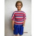 Ken - Barbie - blue shorts and striped T-shirt.