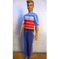 Ken doll's blue pants with striped T-shirt in red and blue