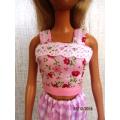 Barbie doll's shorts and strap top - pink check