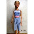 Barbie doll's long shorts and strap top - blue stripe