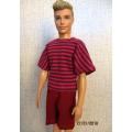 Ken doll's shorts and T-shirt - pink/maroon