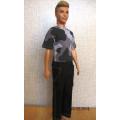 Ken doll's black cargo pants with grey camouflage T-shirt